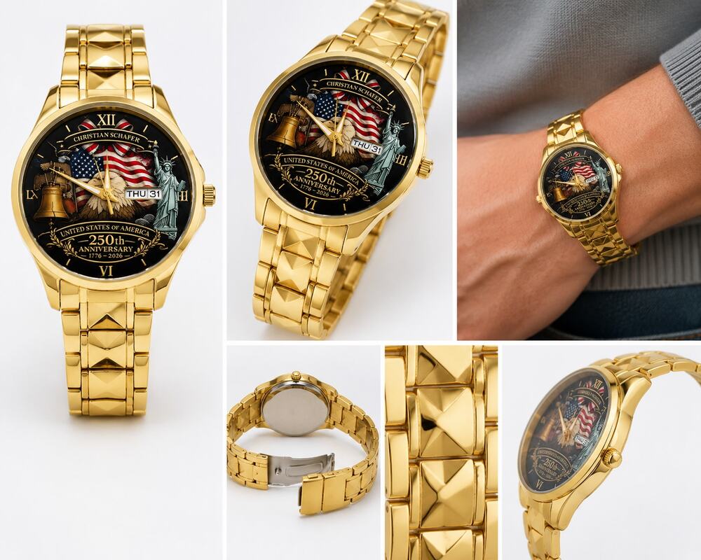Christian Schafer 250th Anniversary 1776–2026 Gold-Tone Patriotic Watch